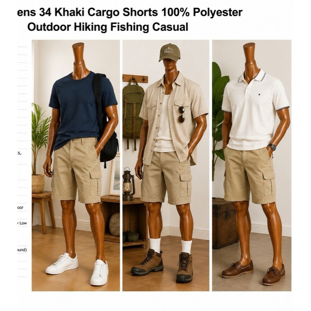 Denali men’s khaki cargo shorts, 34 Waist Cotton Spandex Zip Oudor Utility